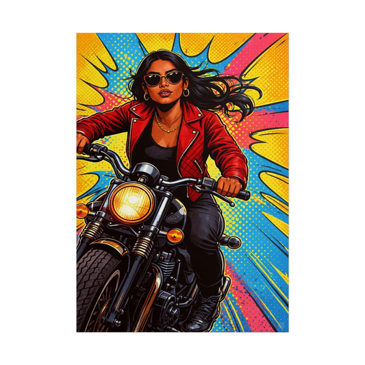 MIDNIGHT RIDE - Female Motorcycle Art Print (Matte Poster)